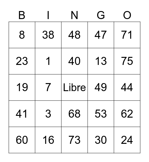 Bingo yiyi Bingo Card