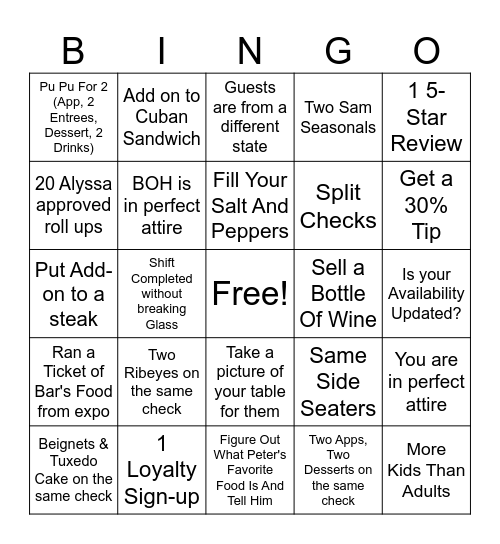 Stratham Bingo Card
