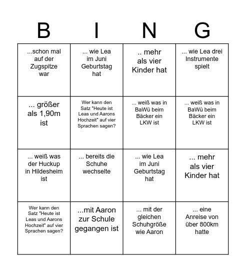 Finde eine Person, die... Bingo Card