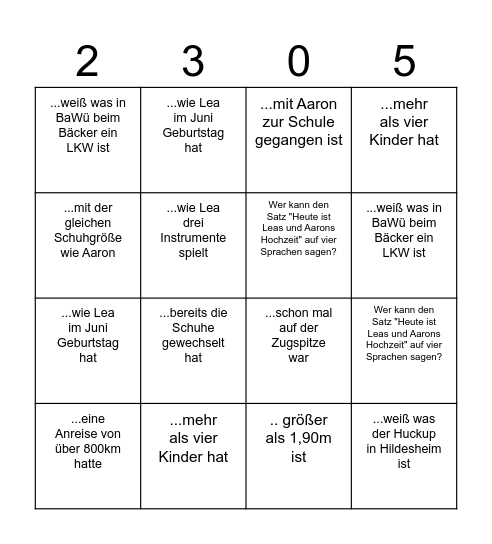Finde eine Person, die... Bingo Card