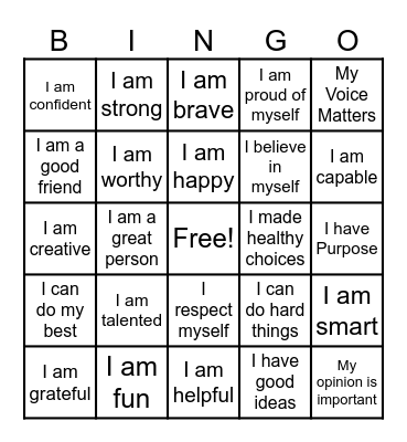 Positive Affirmations Bingo Card