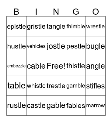 -stle, -tle, -le Bingo Card