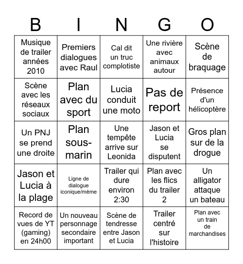 GTA VI Bingo Card