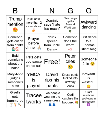 Grant & Brayden Bingo Card