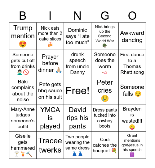 Grant & Brayden Bingo Card