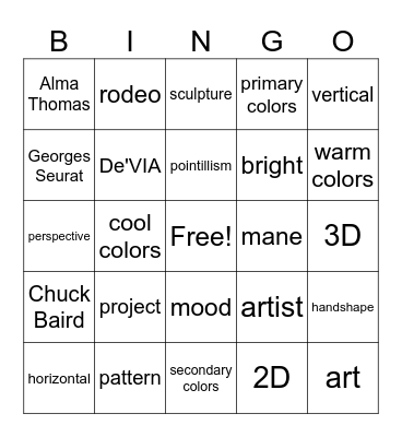 Art Words Bingo Card