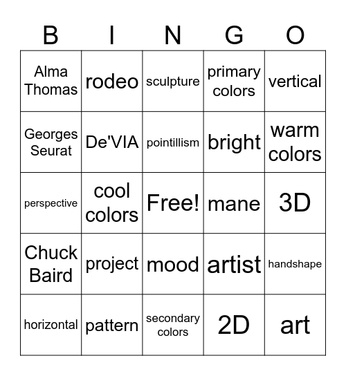 Art Words Bingo Card