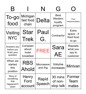 Shadow Bingo Card