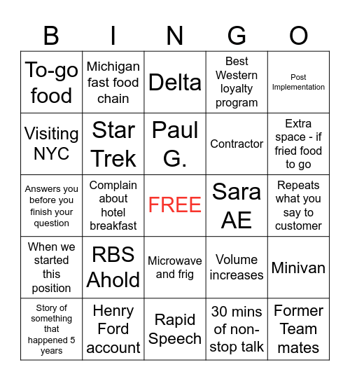 Shadow Bingo Card
