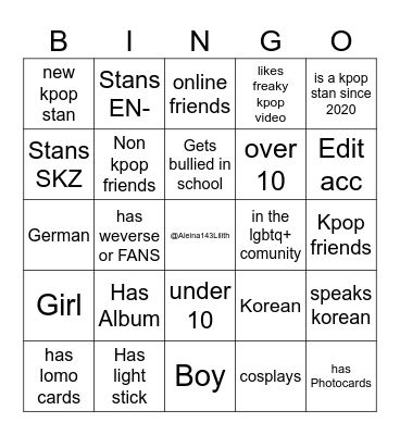 Kpop stan Bingo Card