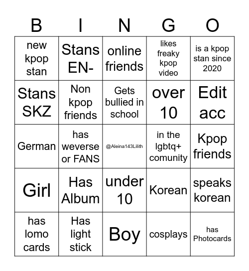 Kpop stan Bingo Card