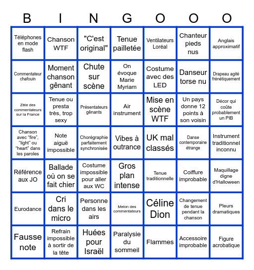 Eurovision 2026 Bingo Card