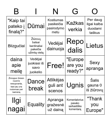 Eurovision Bingo Card