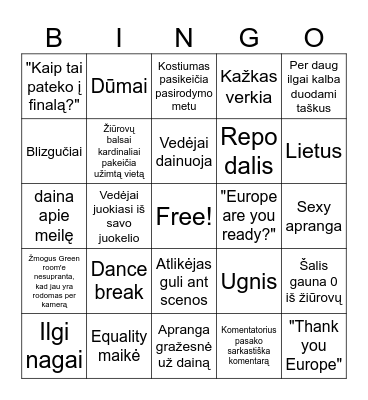 Eurovision Bingo Card