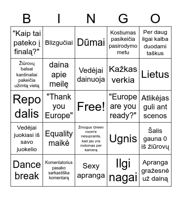 Eurovision Bingo Card