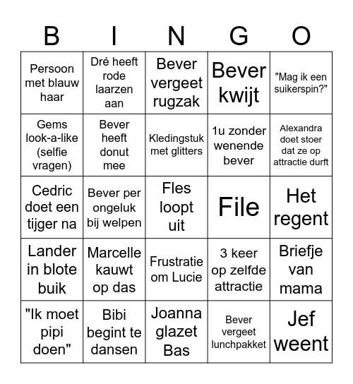 Bever Bobbejaanland Bingo Card