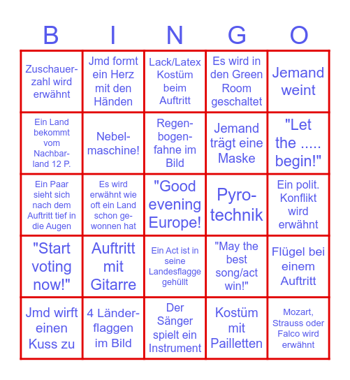 ESC 2016 German Bingo Card