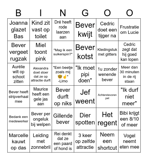 Bever Bobbejaanland Bingo Card