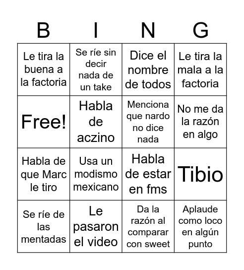 Force Bingo Card