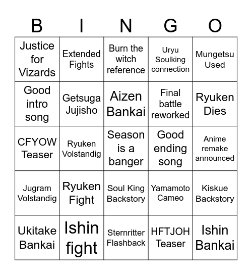 BLEACH Card Bingo Card