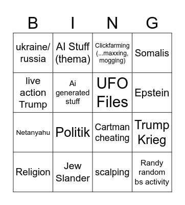 sus park Bingo Card