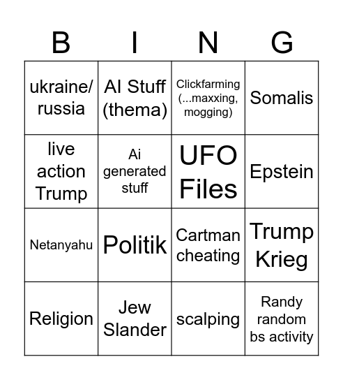 sus park Bingo Card