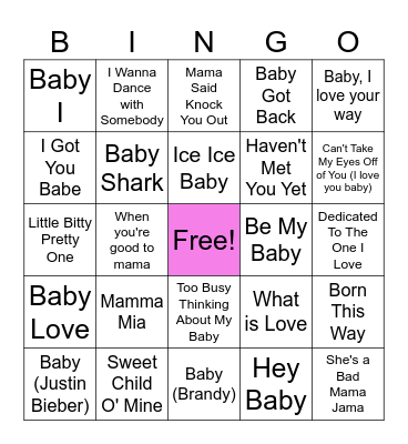 Baby Mama Bingo Card