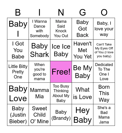 Baby Mama Bingo Card