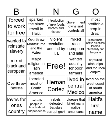 Latin Independence Movement Bingo Card