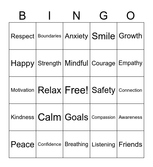Mental Health Bingo Card