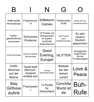 Eurovision Bingo (by Dani) Bingo Card