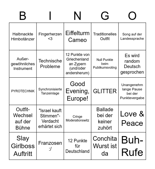 Eurovision Bingo (by Dani) Bingo Card
