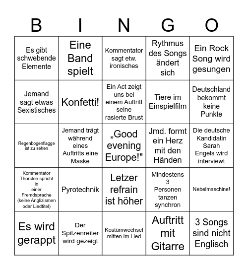 ESC 2026 Bingo Card