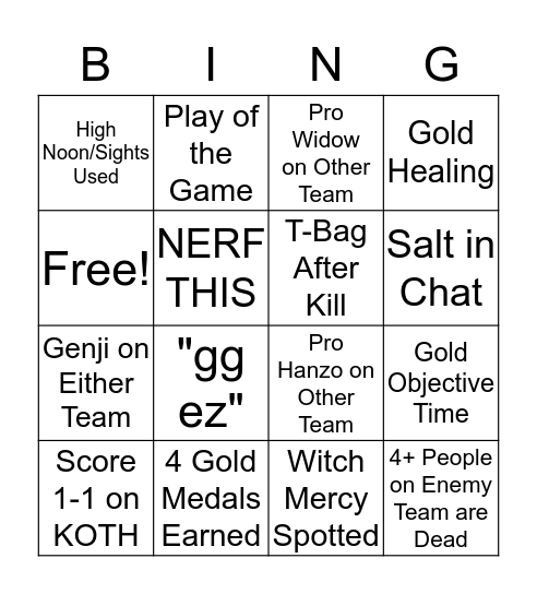 OW Bing Bingo Card
