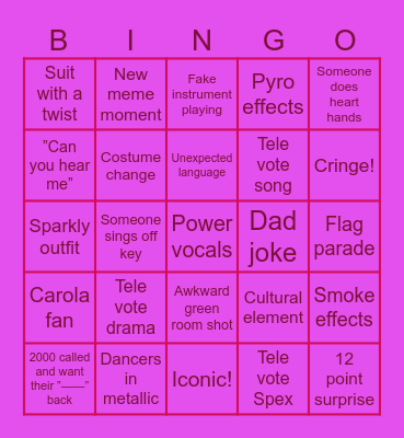 Felicias Eurovision Fest Bingo Card