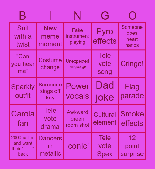 Felicias Eurovision Fest Bingo Card