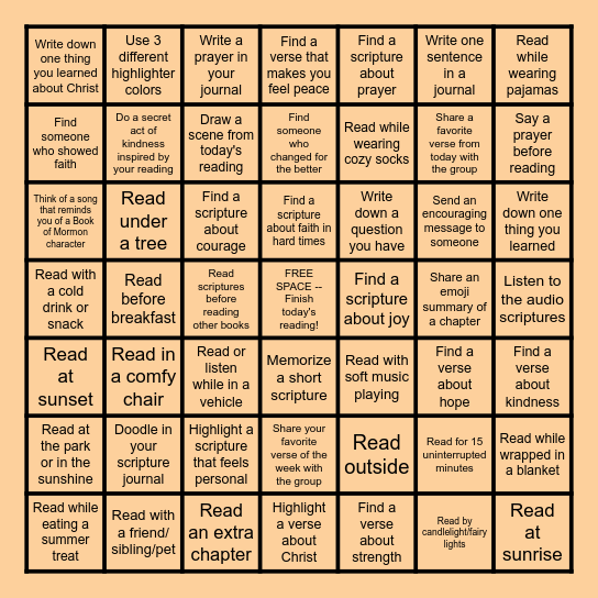 Scripture Study Bingo Card