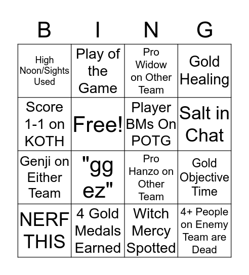 OW Bing Bingo Card