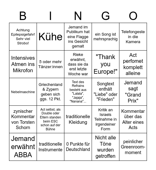 ESC 2026 Bingo Card