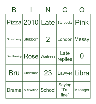 Victoria’s Bach Club Bingo Card