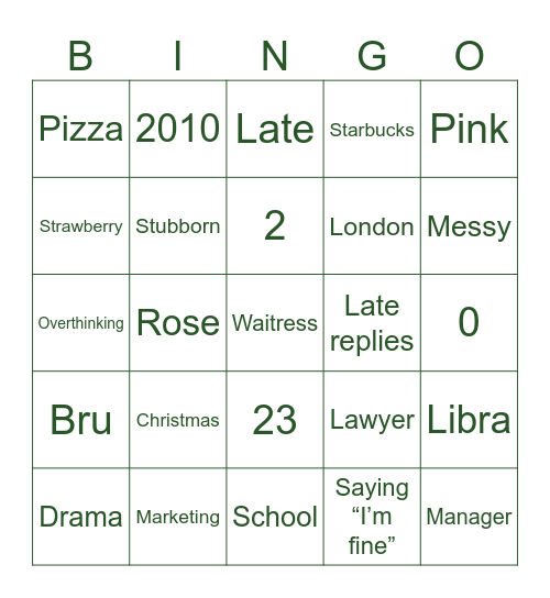 Victoria’s Bach Club Bingo Card