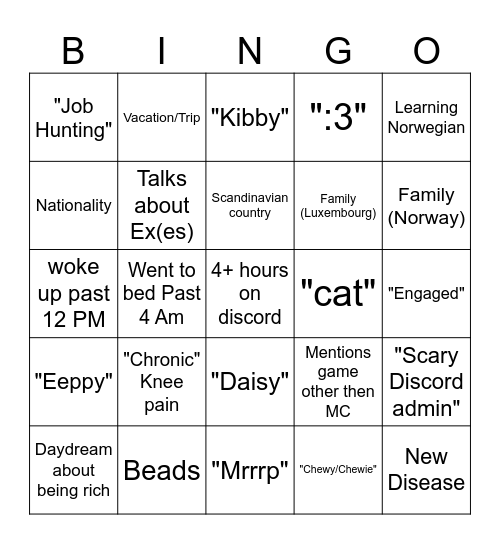 Steph Discord Bingo Card