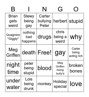 family guy Bingo Card