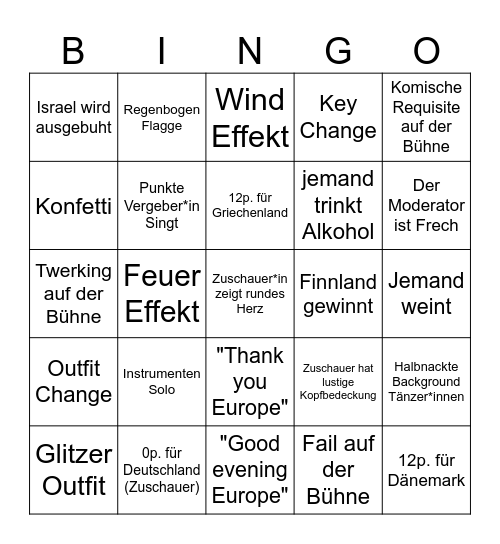 ESC 2026 Bingo Card