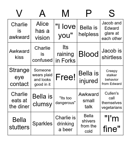 Twilight Bingo Card