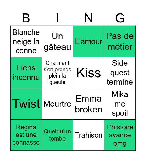 Once upon a time Bingo Card