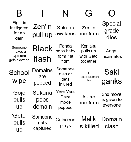 SEASON 1 FINALE Bingo Card