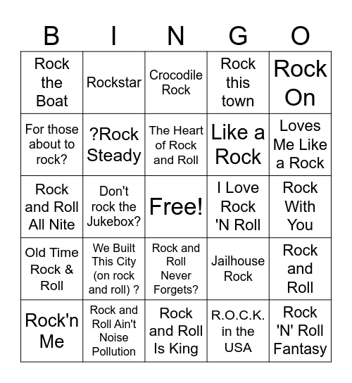 "Rock" 3 Bingo Card