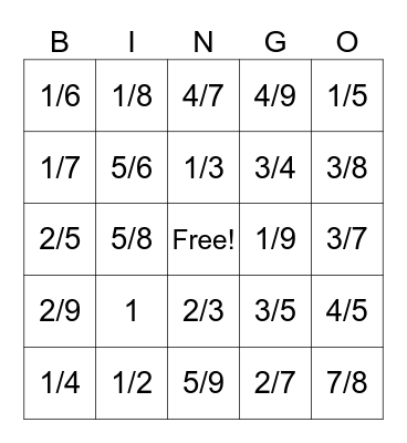 Simplifying Fractions Bingo! Bingo Card