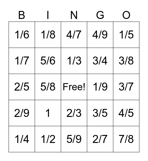 Simplifying Fractions Bingo! Bingo Card